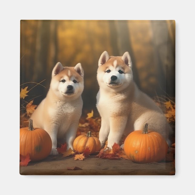 Imã Akita Puppy Autumn Delight Pumpkin (Frente)
