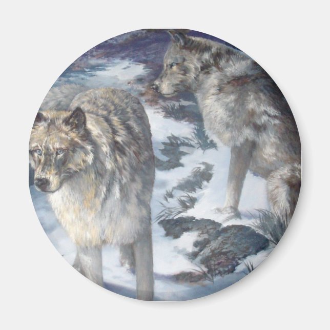 Imã Alaska Wildlife Wolf Pair Magnet (Frente)