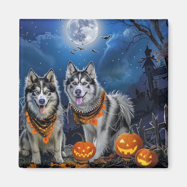 Imã Alaskan Malamute Halloween Spooky (Frente)