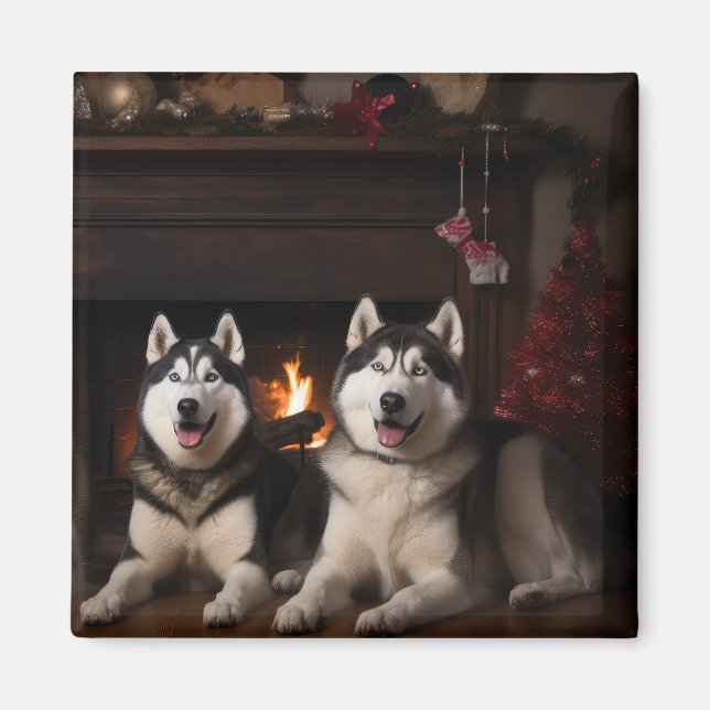Imã Alaskan Malamute na Lareira de Natal (Frente)