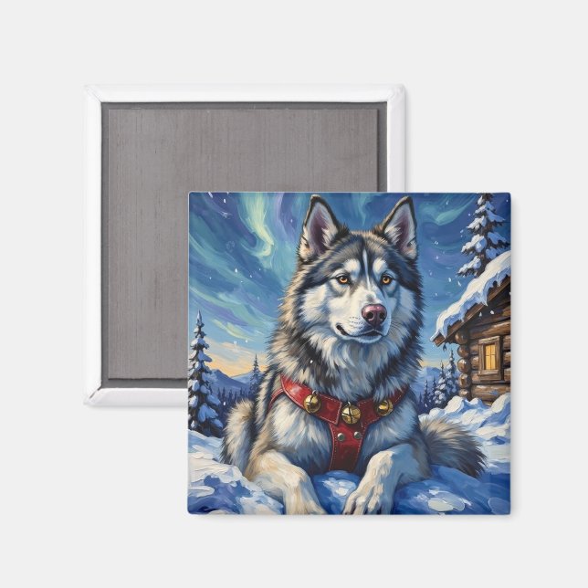 Imã Alaskan Malamute North Pole Winter Christmas (Front/Back)