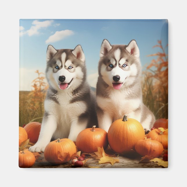 Imã Alaskan Malamute Puppy Autumn Delight Pumpkin (Frente)