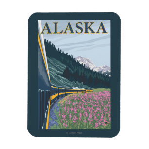 Ímã AlaskaRailroad e viagens vintage do Fireweed