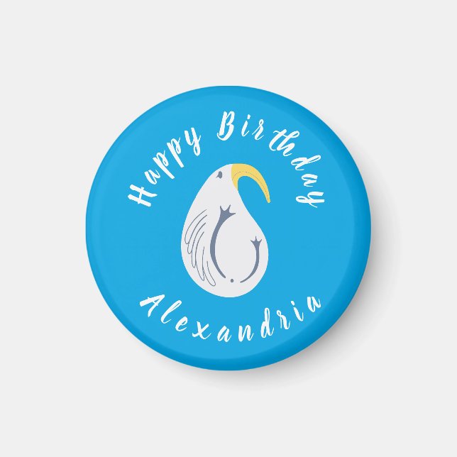 Imã Albatroz - Tema Oceânico Feliz Aniversário Azul Br (Frente)