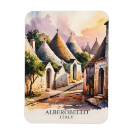 Ímã Alberobello Italy lTrulli Village Watercolor Retro
