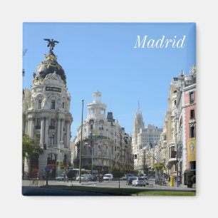 Imã Alcala e Gran através da rua, ímã de Madrid
