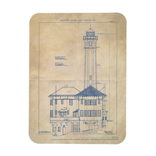 Ímã Alcatraz Island Lighthouse Vintage Blueprint (Vertical)