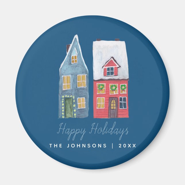 Imã Aldeia de inverno elegante - Natal azul (Frente)