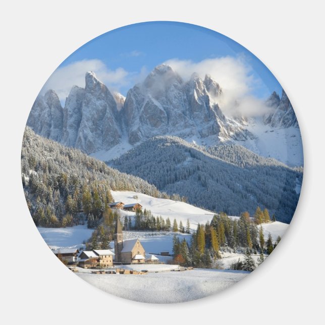 Imã Aldeia Dolomites com ímã redondo de inverno (Frente)
