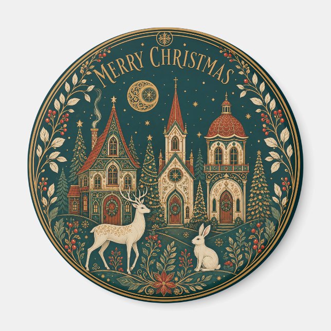 Imã Aldeia Encantada de Natal Dourada (Frente)