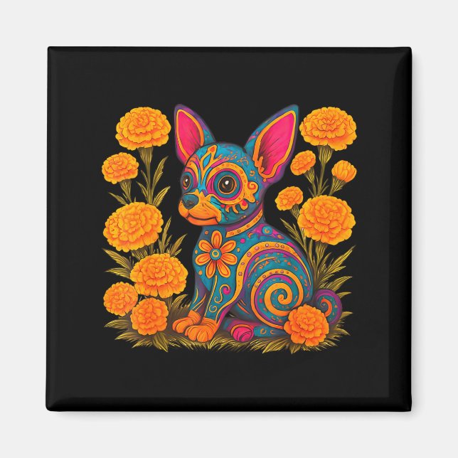 Imã Alebrije Dog Flower Mexican Folk Art Owner Mom Dad (Frente)