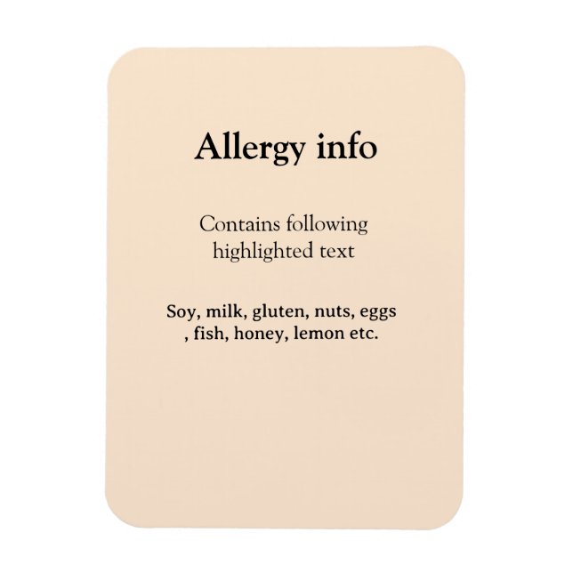 Ímã alerta de alergia alimentar adicionar nome texto i (Vertical)