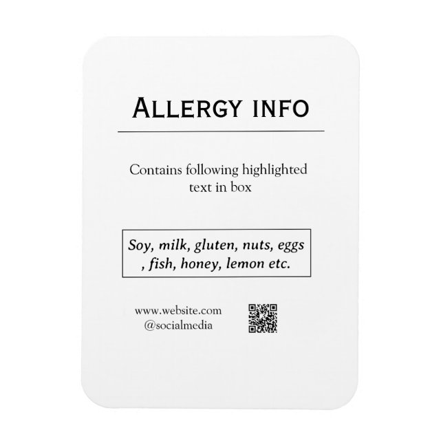 Ímã alerta de alergia alimentar adicionar nome texto i (Vertical)