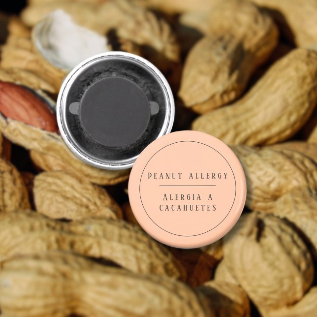 Imã Alerta de Alergia Bilíngue a Peach (Peach Bilingual Peanut Allergy Alert magnet Spanish, custom name & text Multilingual Project)