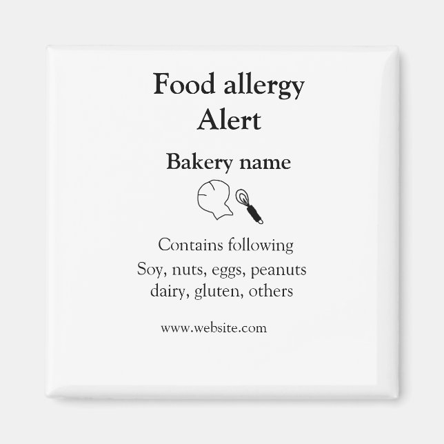 Imã Alerta de alergia de comida adicionar nome texto i (Frente)