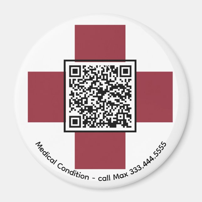 Imã *~* Alerta Médico Vermelho ICE QR AP38 Cruz (Frente)