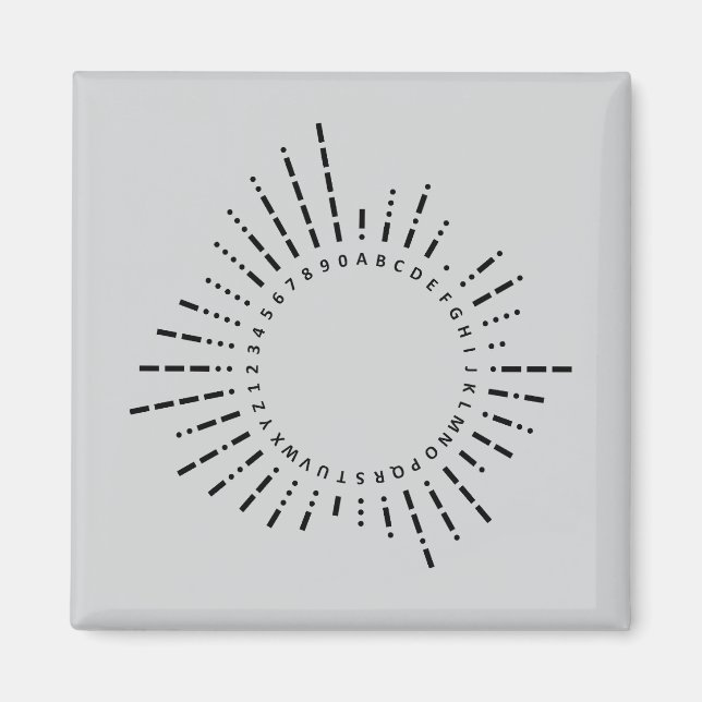 Imã Alfabeto Código Morse – Design Cinza Aço (Frente)