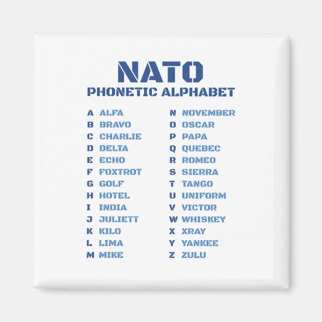 Imã Alfabeto Fonético OACI da NATO (Frente)
