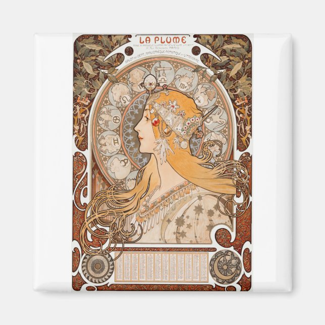 Imã Alfons mucha Zodiaque ou La Plume (Frente)