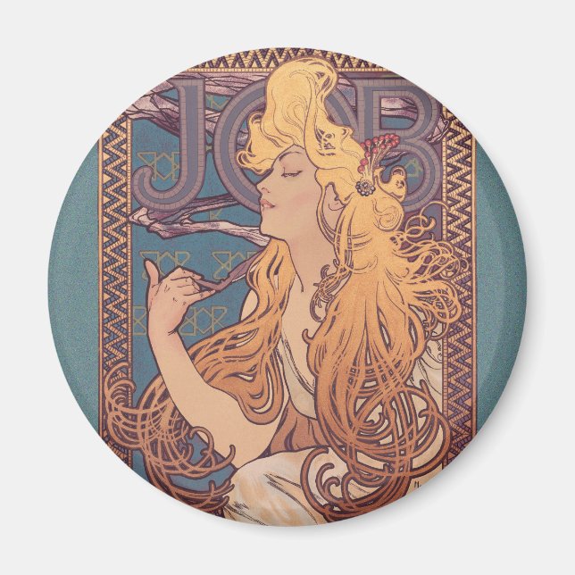 Imã Alfonse Mucha Job Art Nouveau mulher (Frente)