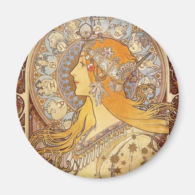 Imã Alfonse Mucha Zodiac Art Nouveau Mulher (Frente)