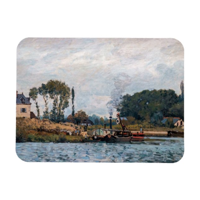 Ímã Alfred Sisley - Barcos na Eclusa de Bougival (Horizontal)