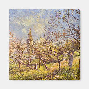Imã Alfred Sisley Orchard em primavera