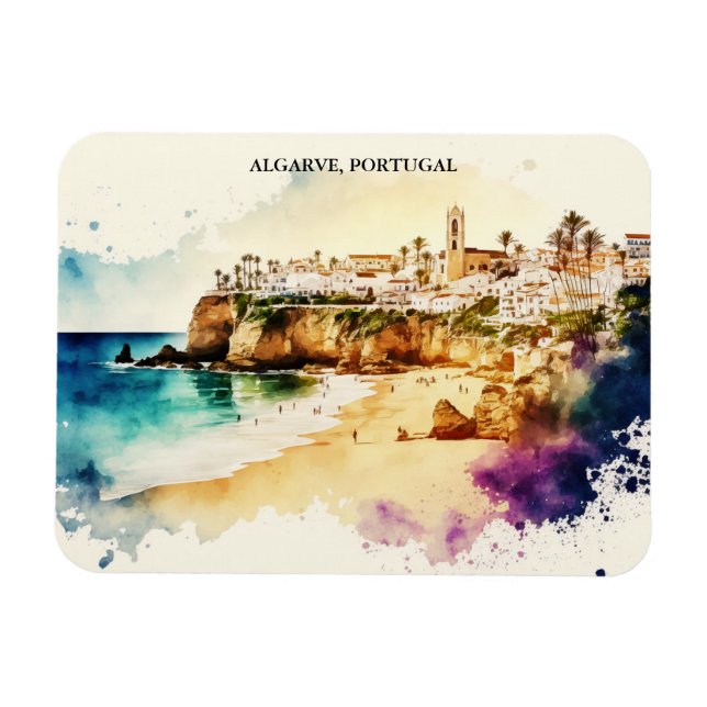 Ímã Algarve Portugal Watercolor Viagem (Horizontal)