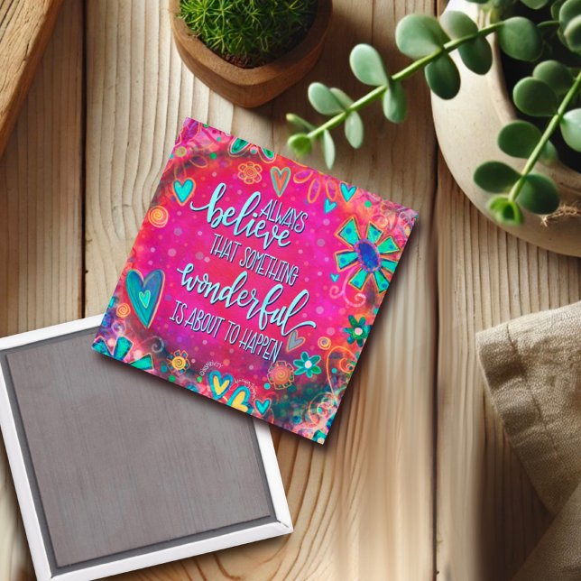 Imã Algo Maravilhoso Corações Rosa Inspirividade Flora (Criador carregado)