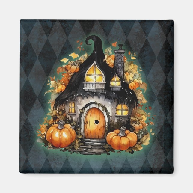 Imã Algodão De Fada Gótica De Halloween Azul Argyle (Frente)