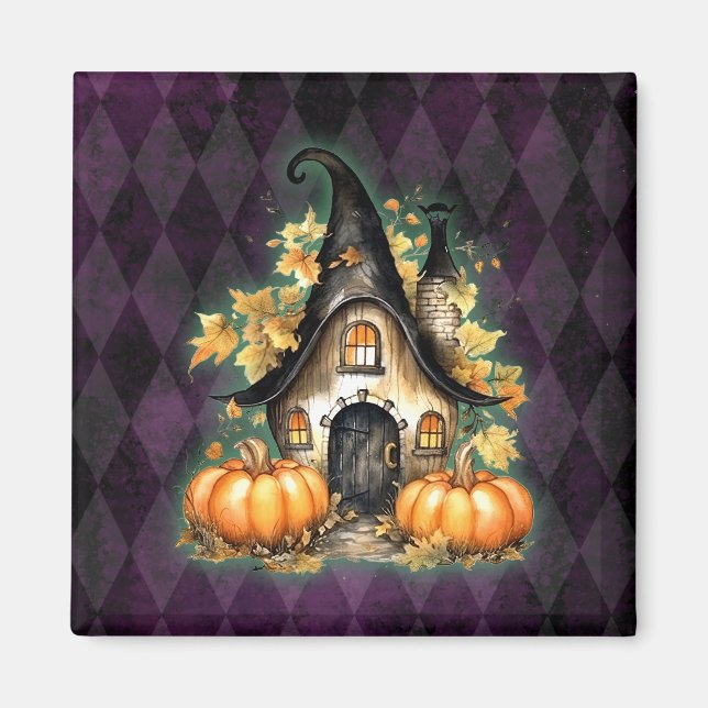 Imã Algodão De Queda Gótica De Halloween Roxo Argyle (Frente)