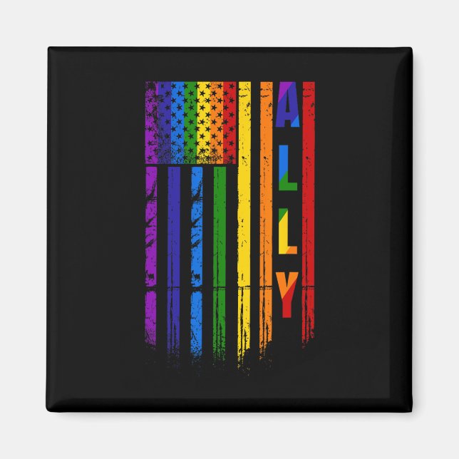 Imã Aliado Lgbt Lgbtq Arco-íris Orgulho Bandeira Ameri (Frente)