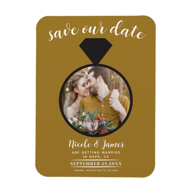 Ímã Aliança de Casamento em Ouro Rústico Foto Save the (Vertical)