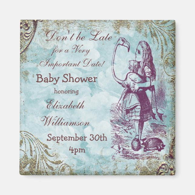 Imã Alice & Flamingo Salvem O Chá de fraldas De Data (Frente)