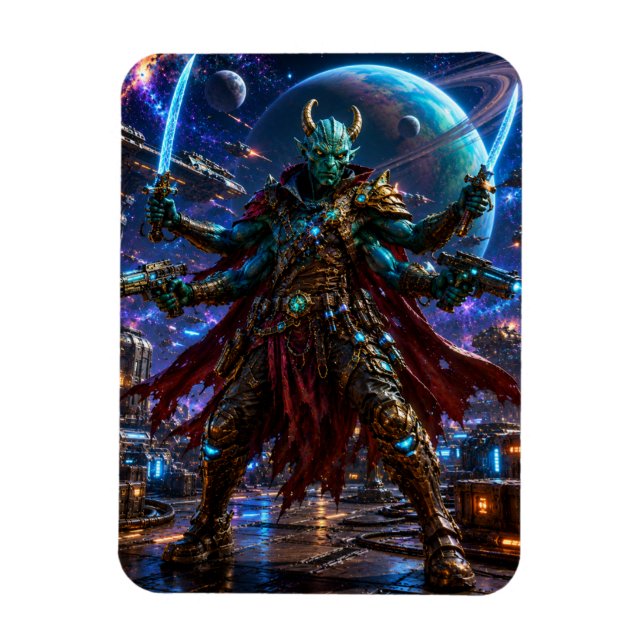 Ímã Alien Space Pirate Captain — Four-Armed Warrior (Vertical)