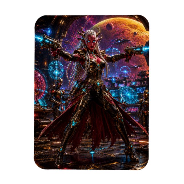 Ímã Alien Space Pirate Queen — Twin Blasters (Vertical)