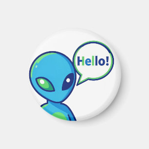 Imã Alienígena Azul Fofo Dizendo Olá