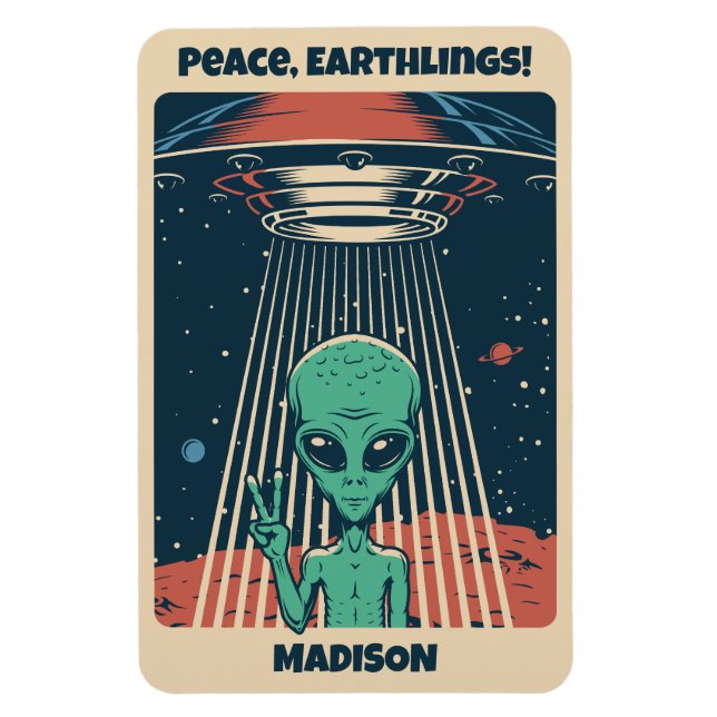 Ímã Alienígena de OVNI de Texto Personalizado (Vertical)