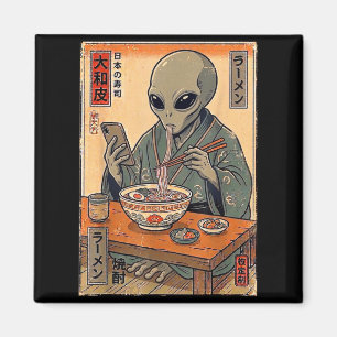 Imã Alienígena engraçado comendo ramen retrô japonês h
