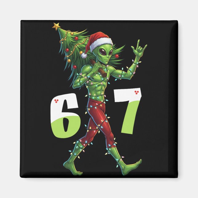 Imã Alienígena engraçado de Natal Seis Sete Meme 67 Ch (Frente)