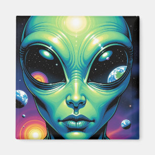 Imã Alienígena face com planetas reflexões nos olhos