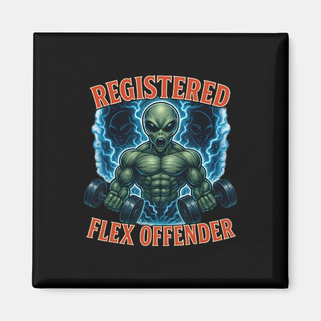 Imã Alienígena Muscular Registrada Flex Offender Funny (Frente)