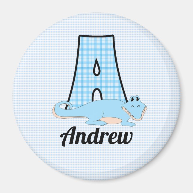 Imã Alligador em azul com monograma A (Frente)