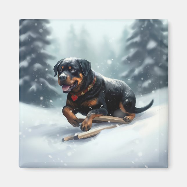 Imã Almofada de Natal de inverno Rottweiler (Frente)