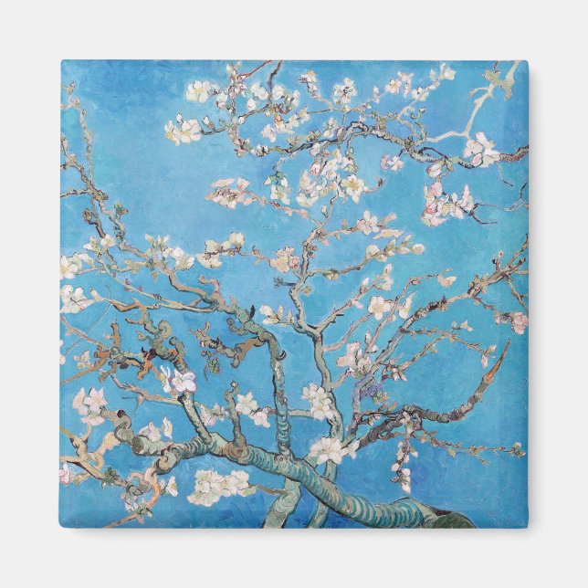 Imã Almond Blossoms Blue Vincent van Gogh Art Painting (Frente)