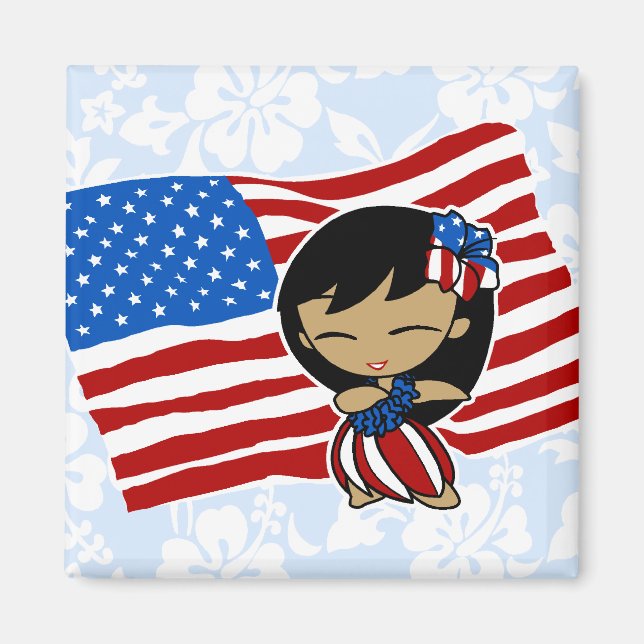 Imã Aloha Honys USA Flag Hula Girl Magnets (Frente)