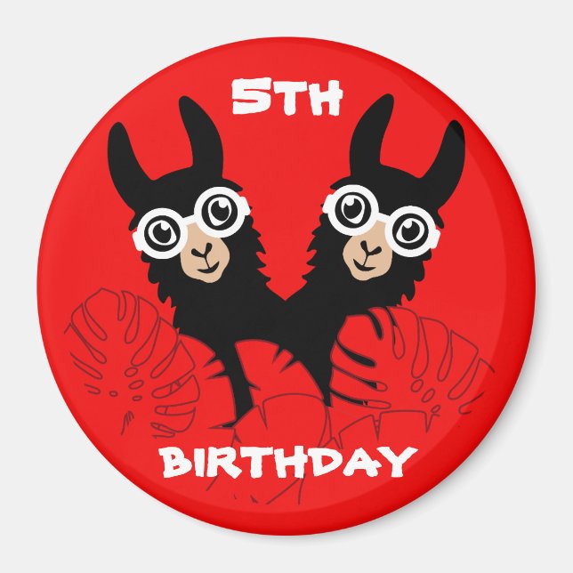 Imã Alpaca llama Twins Aniversário (Frente)
