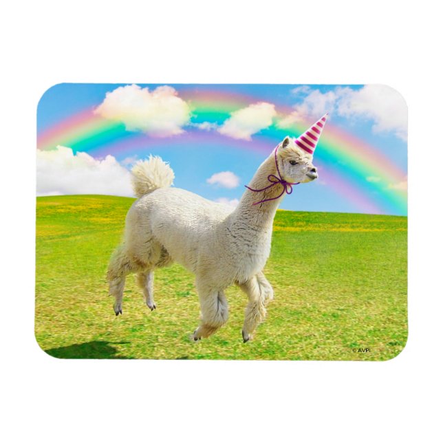 Ímã Alpaca Unicorn Sob O Rainbow Sky (Horizontal)
