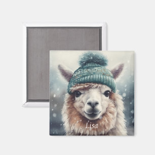 Imã Alpaca vestindo feijão azul, personalizável