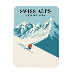 Ímã Alpes suíços Skier Viagem Souvenir